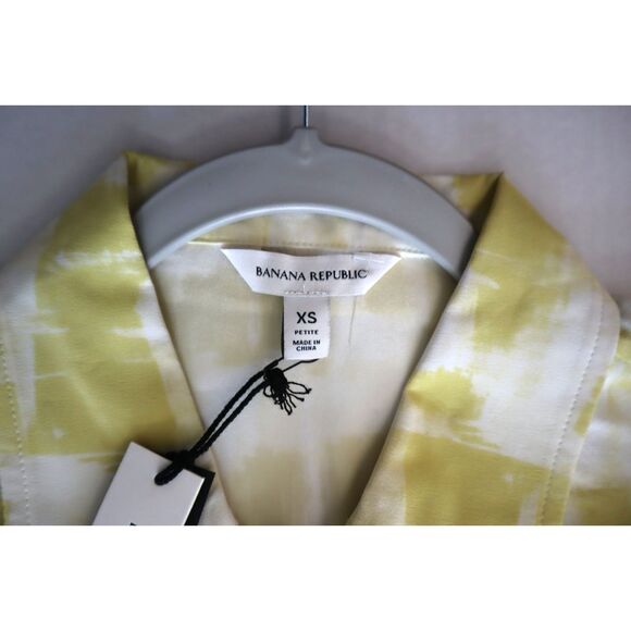 Banana Republic Women Petite Sz XS Yellow Floral Matte Silk Tie-Front Shirt - Picture 3 of 9